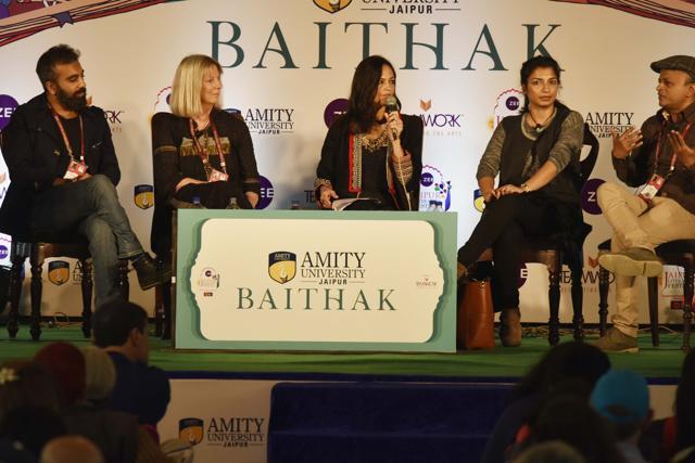 From left: Prayaag Akbar, Lucy Hughes-Hallett, Tishani Doshi, Diksha Basu and Sandip Roy during the session On First Novels. (Raj K Raj/HT PHOTO) From left: Prayaag Akbar, Lucy Hughes-Hallett, Tishani Doshi, Diksha Basu and Sandip Roy during the session On First Novels. (Raj K Raj/HT PHOTO)
