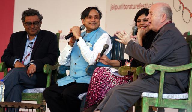 Swapan Dasgupta, Shashi Tharoor, Amrita Tripathi and Philip Norman during the session on PG Wodehouse. (Raj K Raj/HT PHOTO) Swapan Dasgupta, Shashi Tharoor, Amrita Tripathi and Philip Norman during the session on PG Wodehouse. (Raj K Raj/HT PHOTO)