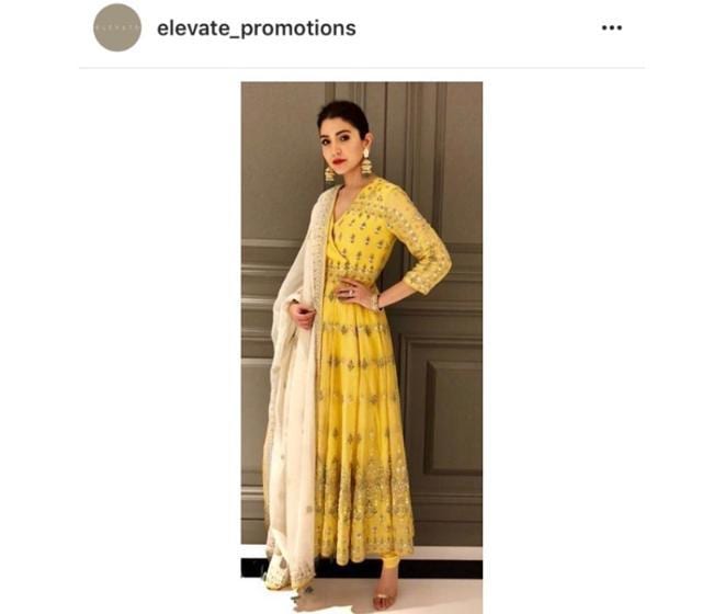 Anushka’s ensemble, with a plunging neckline, embraced the anarkali it in all its traditional glory. (Instagram/ elevate_promotions) Anushka’s ensemble, with a plunging neckline, embraced the anarkali it in all its traditional glory. (Instagram/ elevate_promotions)