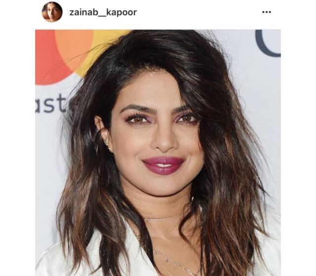 The raspberry pink on Priyanka’s eyelids and lips was the perfect complement to her dewy skin and wavy lob, as well as the perfect contrast to her white ensemble. (Instagram/ zainab_kapoor) The raspberry pink on Priyanka’s eyelids and lips was the perfect complement to her dewy skin and wavy lob, as well as the perfect contrast to her white ensemble. (Instagram/ zainab_kapoor)