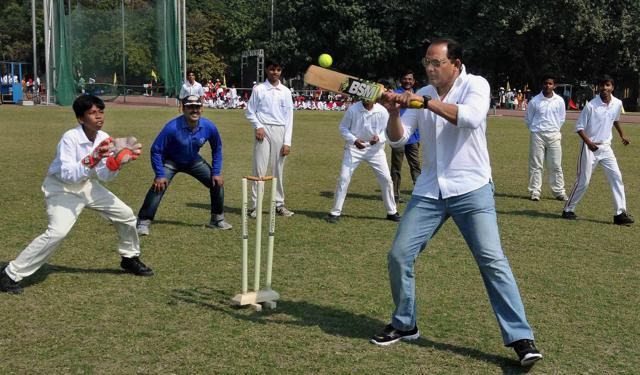 Kolkata: Former Indian cricket captain Mohammad Azharuddin plays a shot during the inauguration of a school sports event, at Salt Lake City in Kolkata on Tuesday. (PTI)