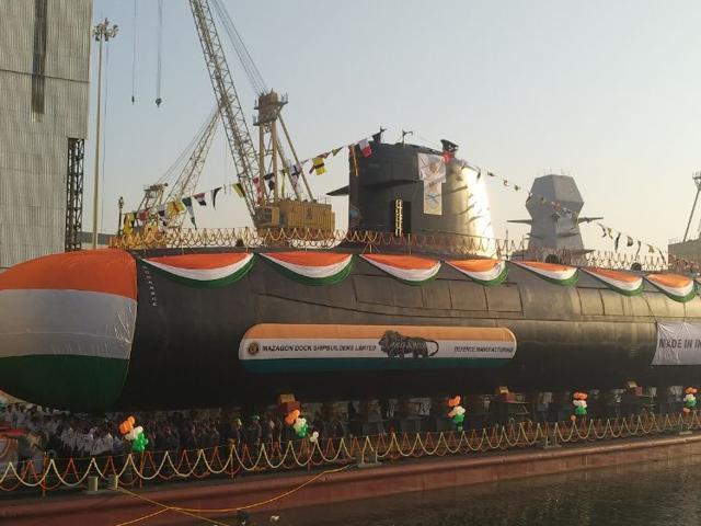 The third Scorpene-class submarine, Karanj. (Pratik Chorge/HT Photo) The third Scorpene-class submarine, Karanj. (Pratik Chorge/HT Photo)