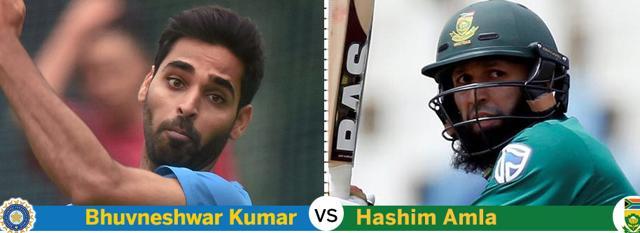 Will Hashim Amla come out on top or will Bhuvneshwar Kumar be successful in using the conditions to his advantage? (HT Photo ) Will Hashim Amla come out on top or will Bhuvneshwar Kumar be successful in using the conditions to his advantage? (HT Photo )
