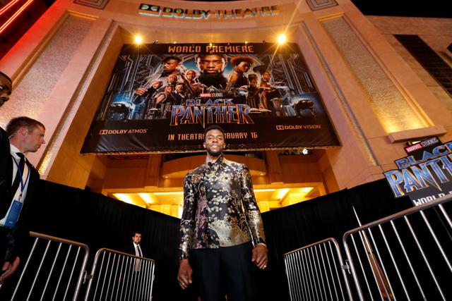 Cast member Chadwick Boseman poses at the premiere of Black Panther in Los Angeles, California. (REUTERS)