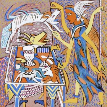 KG Subramanyan, Icon and Object II, Acrylic on canvas (Courtesy: Art Musings )