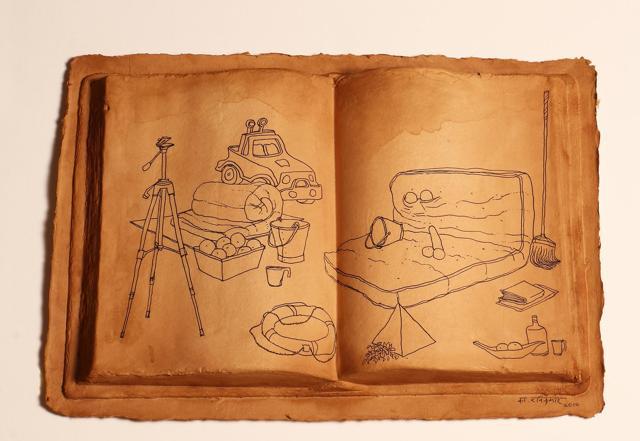 All is Always Now, ink on cast iron rag pulp, tea staining — an artists’ book by Ravikumar Kashi. (Courtesy: Sakshi Gallery )