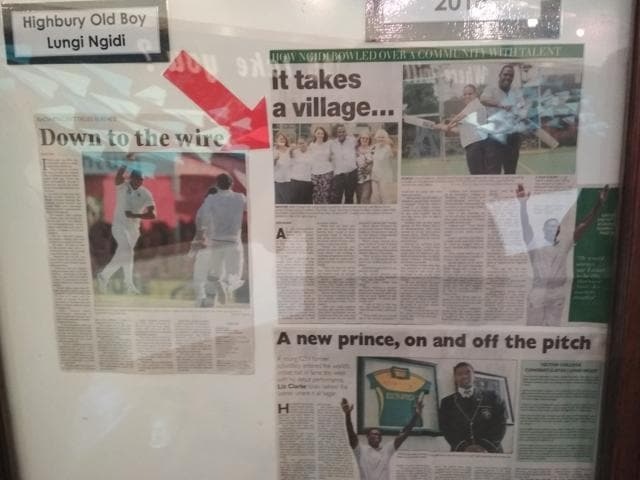 Lungi Ngidi newspaper clippings at the Highbury High Museum. (HT Photo)