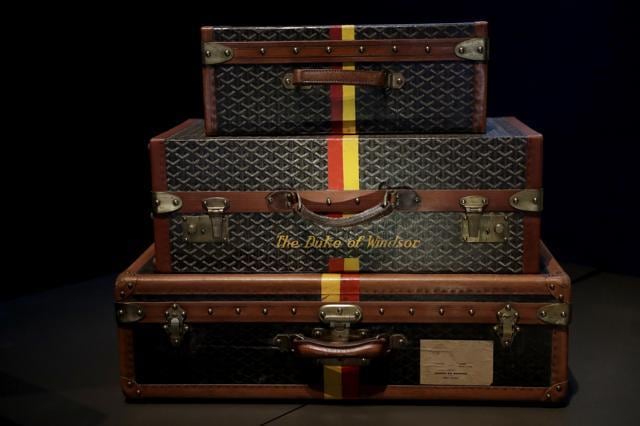 Maison Goyard 1940-49 personalised luggage, owned by Edward, the Duke of Windsor, and used as he and his American wife Wallis Simpson frequently travelled between France and the US. (AP) Maison Goyard 1940-49 personalised luggage, owned by Edward, the Duke of Windsor, and used as he and his American wife Wallis Simpson frequently travelled between France and the US. (AP)