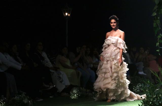 Disha Patani showcases a creation by designer Shriya Som at the Lakmé Fashion Week (LFW) Summer Resort 2018 in Mumbai. (AFP)
