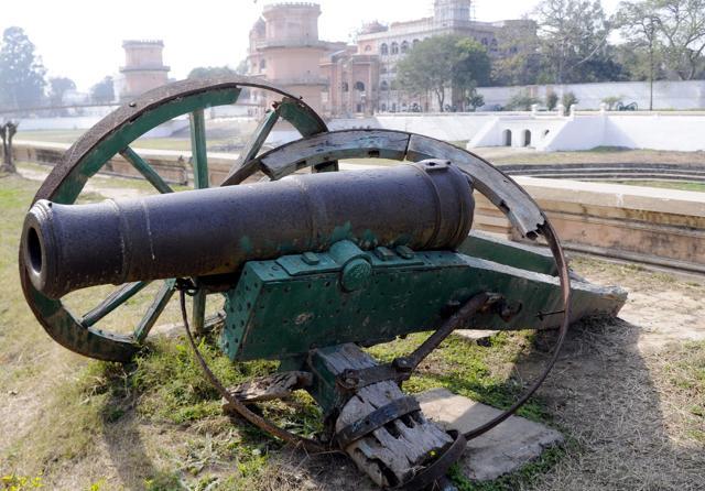 A damaged cannon on the premises of the Sheesh Mahal in Patiala on Saturday. (HT photo)