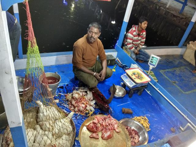 Samar Biswas (47) is one of the four shopkeepers who sell chicken. (Tanmay Chatterjee / HT Photo)