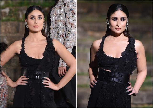 Kareena was wearing a sari drape teamed with pants.