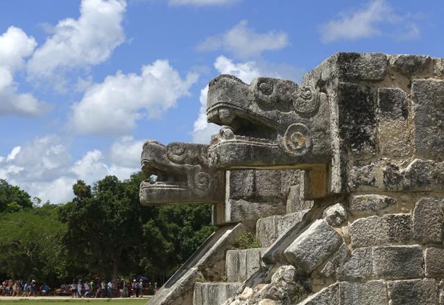 Stone-carved jaguars flank a staircase at the Chichen-Itza ruins in Yucatan, Mexico. (AP) Stone-carved jaguars flank a staircase at the Chichen-Itza ruins in Yucatan, Mexico. (AP)