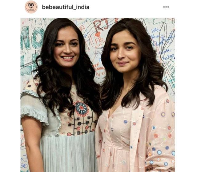 Two of our favourite things made up this Alia look— baby pink and a summery print. Here, she’s pictured with actor Dia Mirza during an event, earlier on Wednesday. (Instagram/ bebeautiful_india)
