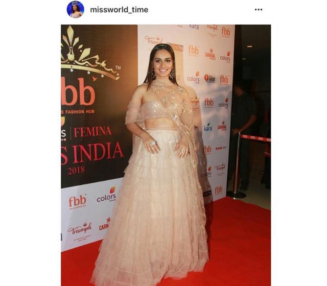Manushi practically lit up the red carpet with sparkle in her voluminous lehenga. (Instagram/ missworld_time) Manushi practically lit up the red carpet with sparkle in her voluminous lehenga. (Instagram/ missworld_time)