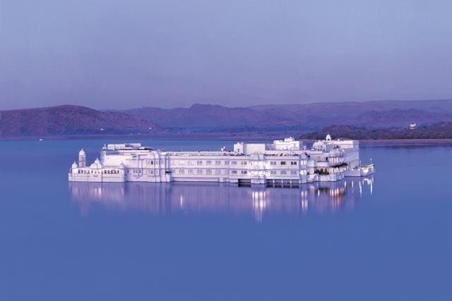 Taj Lake Palace Udaipur is located in the midst of Lake Pichola. (Hotel website) Taj Lake Palace Udaipur is located in the midst of Lake Pichola. (Hotel website)