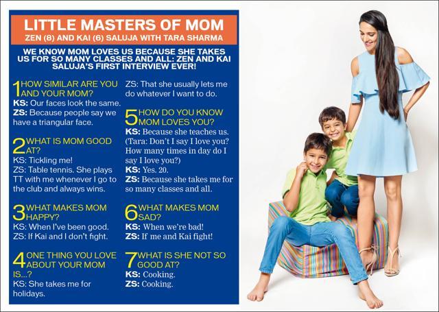 Tara Sharma’s sons showed her that she has a temper and she has to be patient. (Tara wears a dress and stilettos from Zara . Zen and Kai wear T-shirts from Macy’s and jeans from Just Moms) (Prabhat Shetty) Tara Sharma’s sons showed her that she has a temper and she has to be patient. (Tara wears a dress and stilettos from Zara . Zen and Kai wear T-shirts from Macy’s and jeans from Just Moms) (Prabhat Shetty)