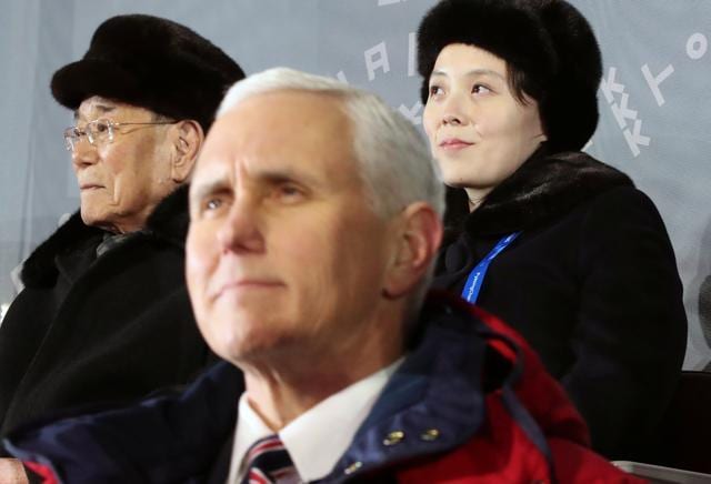 US Vice President Mike Pence, North Korea's nominal head of state Kim Yong Nam, and North Korean leader Kim Jong Un's younger sister Kim Yo Jong attend the Winter Olympics opening in Pyeongchang. (REUTERS) US Vice President Mike Pence, North Korea's nominal head of state Kim Yong Nam, and North Korean leader Kim Jong Un's younger sister Kim Yo Jong attend the Winter Olympics opening in Pyeongchang. (REUTERS)