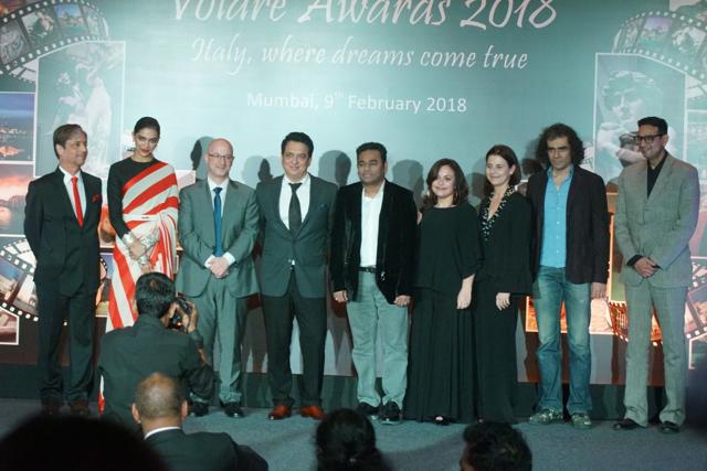 Deepika Padukone, Oscar-winning composer A.R. Rahman, filmmaker Imtiaz Ali and producer Sajid Nadiadwala at the red carpet of Volare Awards 2018 in Mumbai on Feb 9, 2018. (IANS) Deepika Padukone, Oscar-winning composer A.R. Rahman, filmmaker Imtiaz Ali and producer Sajid Nadiadwala at the red carpet of Volare Awards 2018 in Mumbai on Feb 9, 2018. (IANS)