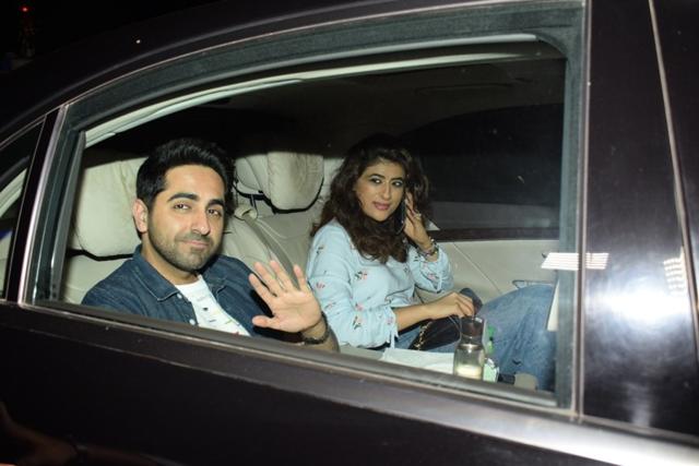 Ayushmann Khurrana along with his wife Tahira Kashyap at the special screening of PadMan. (IANS) Ayushmann Khurrana along with his wife Tahira Kashyap at the special screening of PadMan. (IANS)