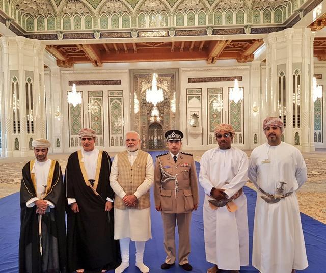 Prime Minister Narendra Modi at the Sultan Qaboos Grand Mosque in Muscat, on February 12, 2018. (MEA/ Twitter) Prime Minister Narendra Modi at the Sultan Qaboos Grand Mosque in Muscat, on February 12, 2018. (MEA/ Twitter)