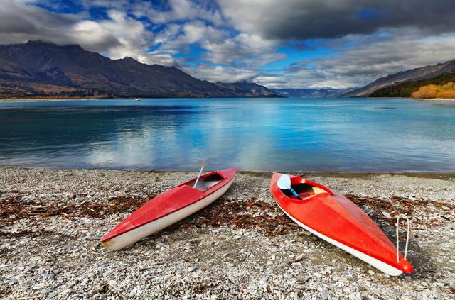 Kayaks at the beautiful Lake Wakatipu in the South Island , New Zealand. (Shutterstock)