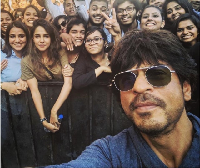 Shah Rukh Khan posted this picture on his social media pages while promoting his film in January. Mir’s (in olive T-shirt) Instagram followers shot up instantly.