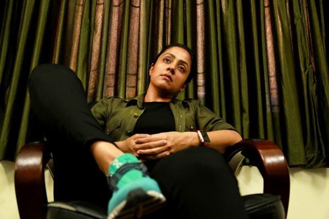 Jyothika plays a tough cop in the film. Jyothika plays a tough cop in the film.