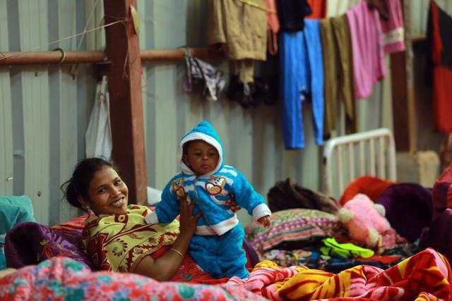 Sarita with her son spends most of her time inside the shelter. (Photo: Amal KS/HT)