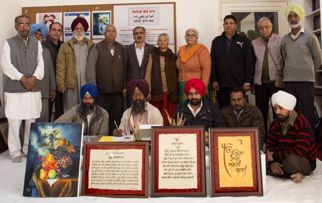 Artists who took part in the three-day residency at Preetinder Singh Bajwa’s house that he has renamed ‘Deorhi Bulleh Shah’ in Muktsar. (HT Photo) Artists who took part in the three-day residency at Preetinder Singh Bajwa’s house that he has renamed ‘Deorhi Bulleh Shah’ in Muktsar. (HT Photo)