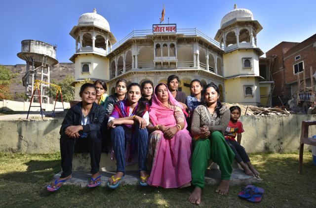 Rajshri Shaktawat (in pink), warden of the girl’s hostel run by Jauhar Smriti Sansthan, along with some of the girls who stay there at Jauhar Bhavan. (Raj K Raj/HT PHOTO) Rajshri Shaktawat (in pink), warden of the girl’s hostel run by Jauhar Smriti Sansthan, along with some of the girls who stay there at Jauhar Bhavan. (Raj K Raj/HT PHOTO)