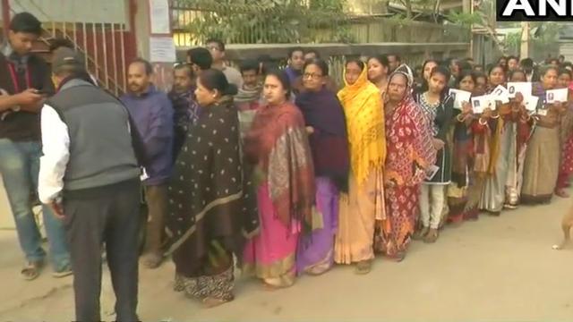 Voters stand in a queue outside a polling booth in Udaipur, Tripura, on Sunday. (ANI Twitter) Voters stand in a queue outside a polling booth in Udaipur, Tripura, on Sunday. (ANI Twitter)