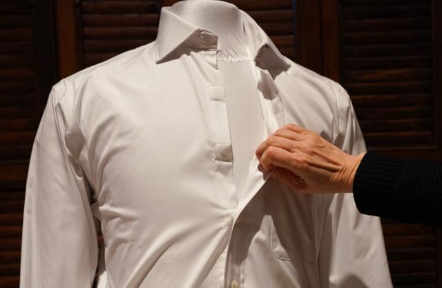 A MagnaReady magnetic shirt designed with magnets under the buttons to aid people with limited dexterity. (AFP)