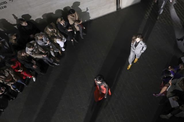 Models wear creations by designer Roland Mouret at the Autumn/Winter 2018 fashion week runway show. (Vianney Le Caer/Invision/AP)