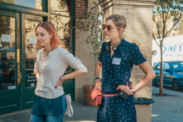 This image released by A24 Films shows director Greta Gerwig, right, and Saoirse Ronan on the set of Lady Bird. (AP) This image released by A24 Films shows director Greta Gerwig, right, and Saoirse Ronan on the set of Lady Bird. (AP)