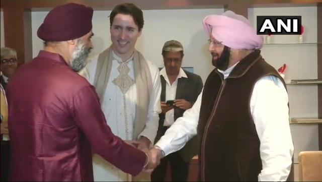 Canadian prime minister Justin Trudeau and defence minister Harjit Sajjan with Punjab chief minister Amarinder Singh in Amritsar on Wednesday. (ANI Twitter) Canadian prime minister Justin Trudeau and defence minister Harjit Sajjan with Punjab chief minister Amarinder Singh in Amritsar on Wednesday. (ANI Twitter)