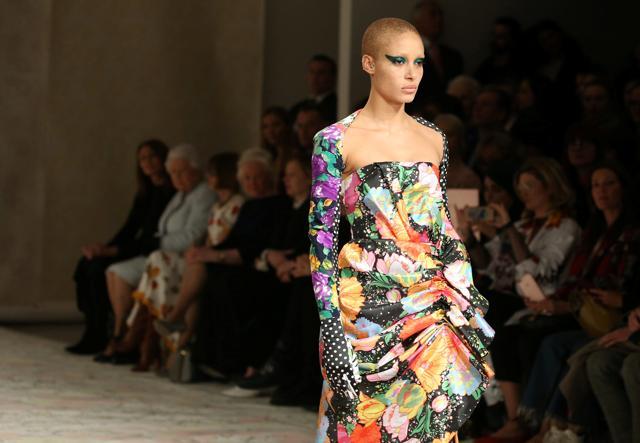 Model Adwoa Aboah displays a creation during the Richard Quinn show at London Fashion Week, in London. (REUTERS) Model Adwoa Aboah displays a creation during the Richard Quinn show at London Fashion Week, in London. (REUTERS)