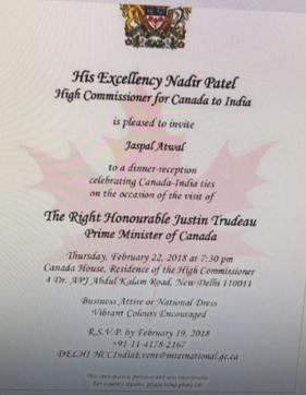 The official invite to Jaspal Atwal, who has been convicted of attempted murder of Akali Dal leader Malkiat Singh Sidhu. The Canadian Prime Minister’s Office said, “the High Commission is in the process of rescinding Mr Atwal’s invitation.” (ANI) The official invite to Jaspal Atwal, who has been convicted of attempted murder of Akali Dal leader Malkiat Singh Sidhu. The Canadian Prime Minister’s Office said, “the High Commission is in the process of rescinding Mr Atwal’s invitation.” (ANI)