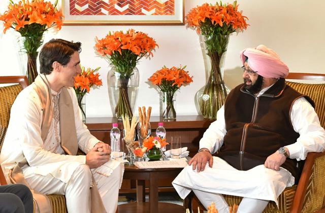 Canadian Prime Minister Justin Trudeau meets Punjab chief minister Amarinder Singh in Amritsar on February 21, 2018.. (AFP) Canadian Prime Minister Justin Trudeau meets Punjab chief minister Amarinder Singh in Amritsar on February 21, 2018.. (AFP)