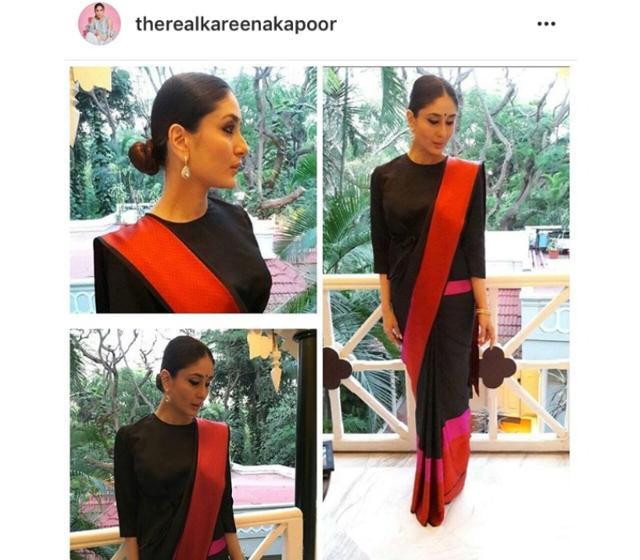Kapoor Khan went with her signature beauty look: kohl-rimmed eyes, nude lips, dewy make-up and hair tied in a neat bun. (Instagram/ therealkareenakapoor) Kapoor Khan went with her signature beauty look: kohl-rimmed eyes, nude lips, dewy make-up and hair tied in a neat bun. (Instagram/ therealkareenakapoor)