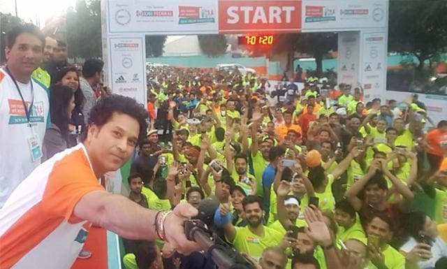 Sachin Tendulkar flagged the race off at 4:30 AM, which was also a hindrance. (PTI) Sachin Tendulkar flagged the race off at 4:30 AM, which was also a hindrance. (PTI)