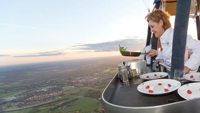 CuliAir is the world’s first hot air balloon restaurant. Up to 14 diners can soak up the stunning aerial views of the country’s scenic landscape while Schmeinck prepares delectable dishes using regional produce such as wild seabass. (Youtube.com) CuliAir is the world’s first hot air balloon restaurant. Up to 14 diners can soak up the stunning aerial views of the country’s scenic landscape while Schmeinck prepares delectable dishes using regional produce such as wild seabass. (Youtube.com)