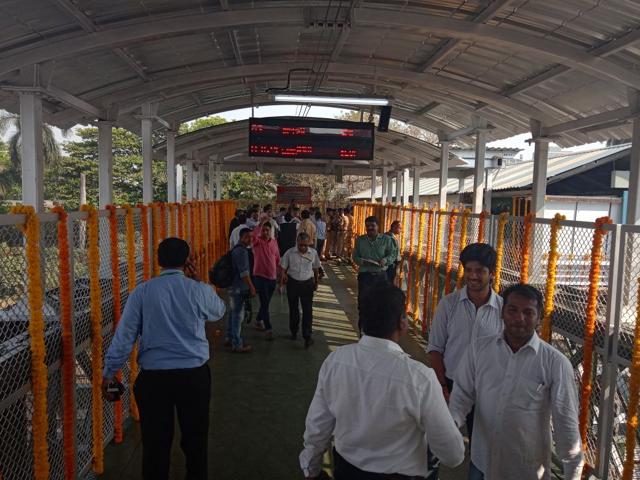 The newly opened FOB at Elphinstone Road station. (Kunal Patil/HT Photo) The newly opened FOB at Elphinstone Road station. (Kunal Patil/HT Photo)