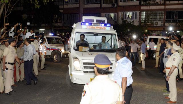 Mumbai: Ambulance carrying mortal remains of actress Sridevi arrives at her residence in Mumbai on Tuesday. (PTI) Mumbai: Ambulance carrying mortal remains of actress Sridevi arrives at her residence in Mumbai on Tuesday. (PTI)