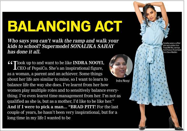 Sonalika Sahay looks up to Indra Nooyi for the way she balances her life. She wears a ruffled shirt and culottes from Forget Me Not, earrings from Forever 21 and heels from Steve Madden Sonalika Sahay looks up to Indra Nooyi for the way she balances her life. She wears a ruffled shirt and culottes from Forget Me Not, earrings from Forever 21 and heels from Steve Madden