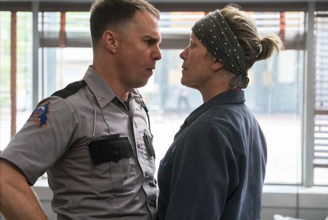 This image released by Fox Searchlight shows Sam Rockwell, left, and Frances McDormand in a scene from Three Billboards Outside Ebbing, Missouri. (AP) This image released by Fox Searchlight shows Sam Rockwell, left, and Frances McDormand in a scene from Three Billboards Outside Ebbing, Missouri. (AP)