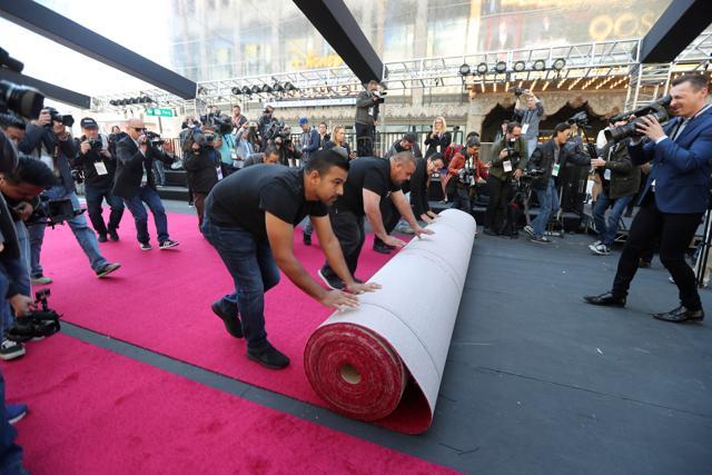The red carpet is rolled out in preparation for the Oscars in Hollywood, Los Angeles, California, U.S. (REUTERS) The red carpet is rolled out in preparation for the Oscars in Hollywood, Los Angeles, California, U.S. (REUTERS)