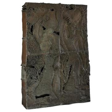 Balance, a 4-ft-high bronze sculpture by Meera Mukherjee covered in figures of women and men to represent balance in nature. (Photo courtesy Saffronart) Balance, a 4-ft-high bronze sculpture by Meera Mukherjee covered in figures of women and men to represent balance in nature. (Photo courtesy Saffronart)