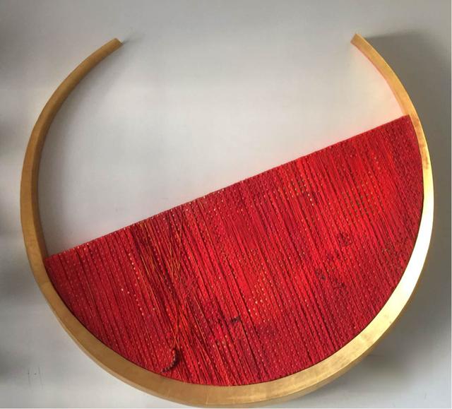 Studio Space by Mumbai-based Kisalay Vora features props found in artists’ studios – pins, thread, cloth – on a circular canvas. Studio Space by Mumbai-based Kisalay Vora features props found in artists’ studios – pins, thread, cloth – on a circular canvas.