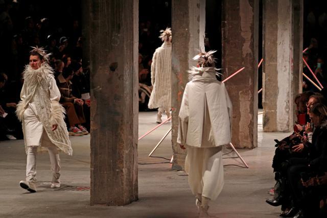 Models present creations by Japanese designer Yoshiyuki Miyamae. (REUTERS) Models present creations by Japanese designer Yoshiyuki Miyamae. (REUTERS)